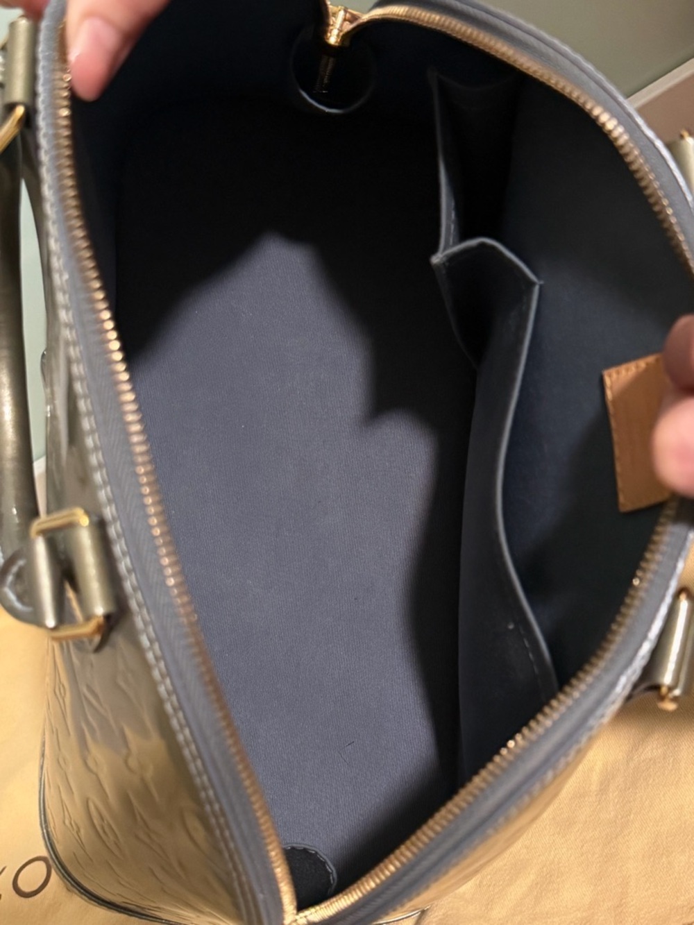 Louis Vuitton Olive Green Alma PM Monogram Vernis Satchel with Gold Hardware - Picture 7 of 10